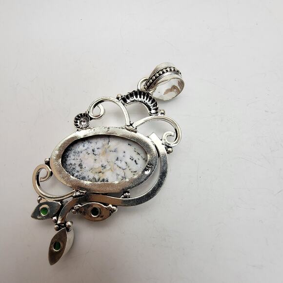 Sterling Silver Dendritic Agate and Green Quartz Pendant Necklace - 20" Chain - Picture 6 of 9